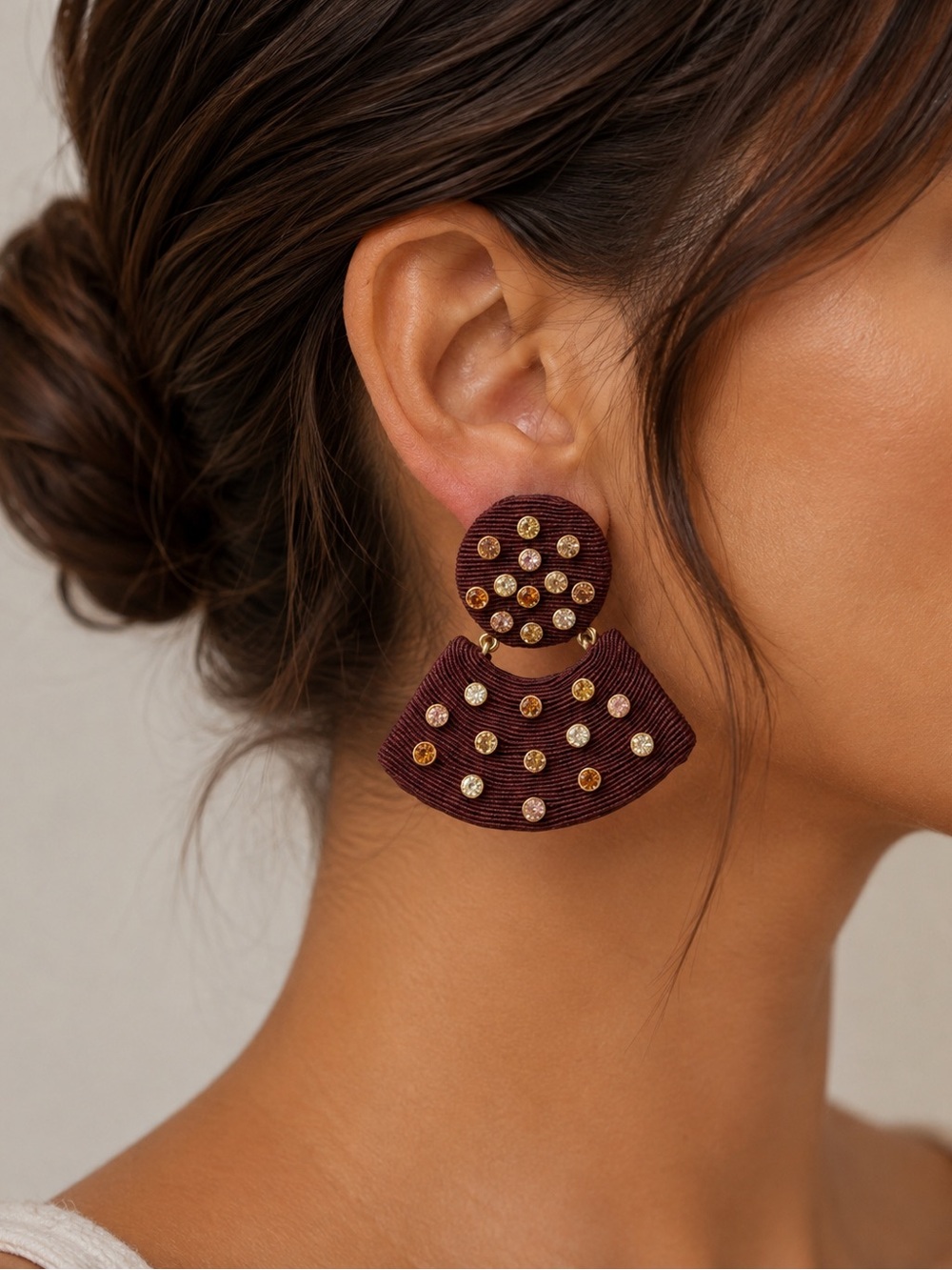 TUCKERNUCK Brown Gemstone Merit Fan Drop Statement Earrings NWT